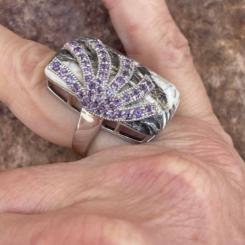 Gem Insider SS Buffalo & Amethyst N-S ring size 7